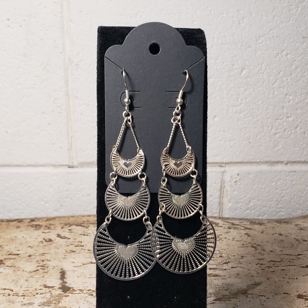 3 Tier Half Moon Heart Burst Earrings ~ Cosmetic Jewelry